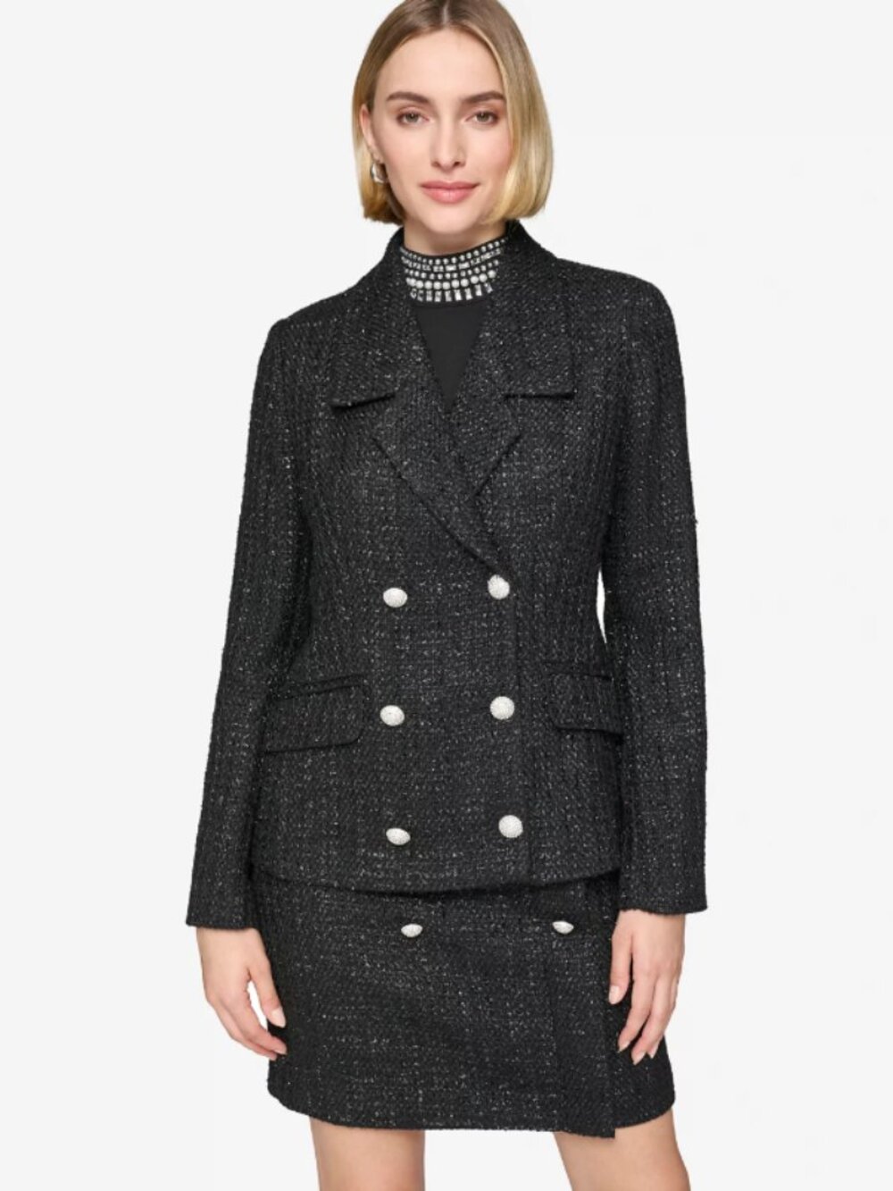 Karl Lagerfeld Double-Breasted Tweed Blazer